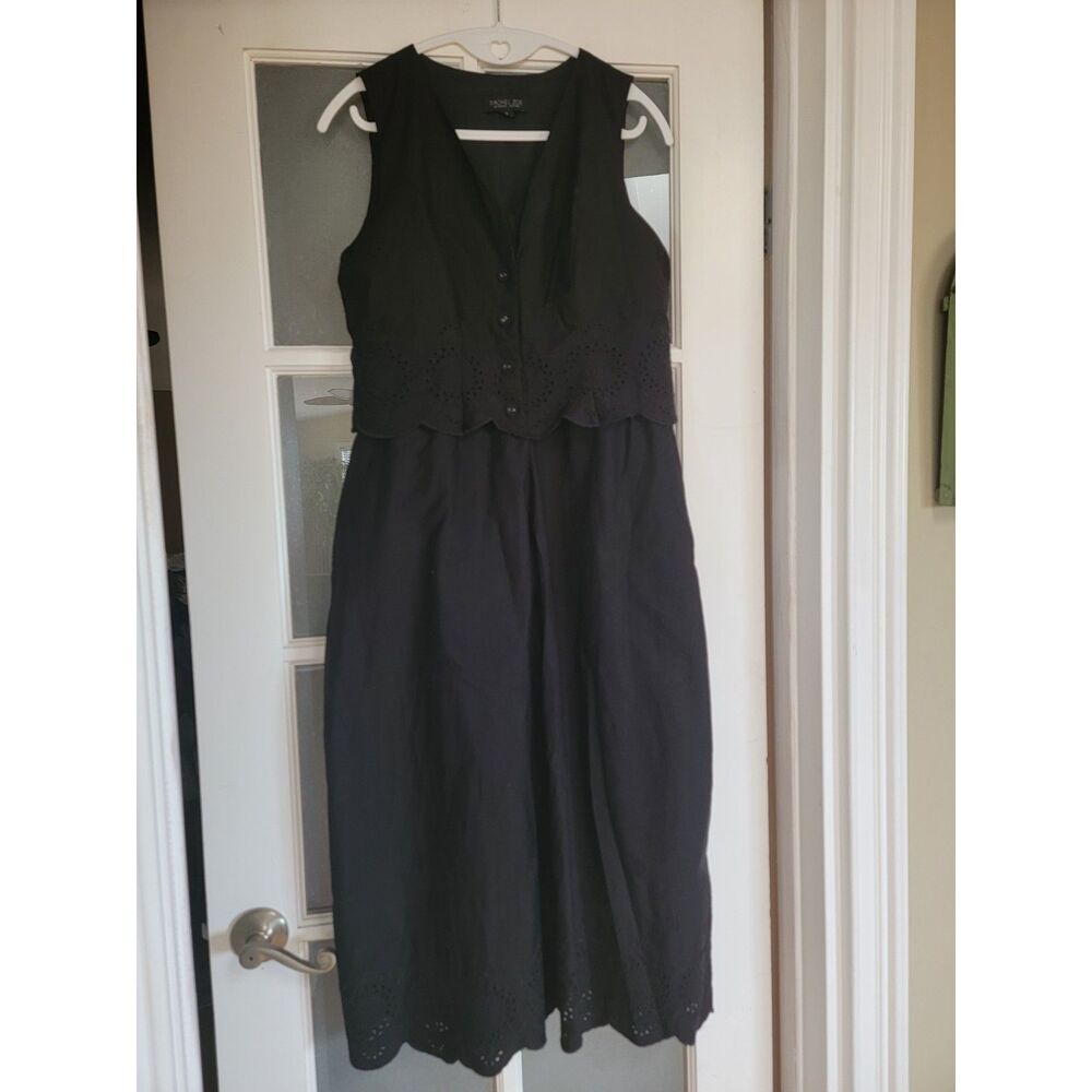 Rachel Zoe Black Cotton Eyelet Button Front Maxi Dress Small S